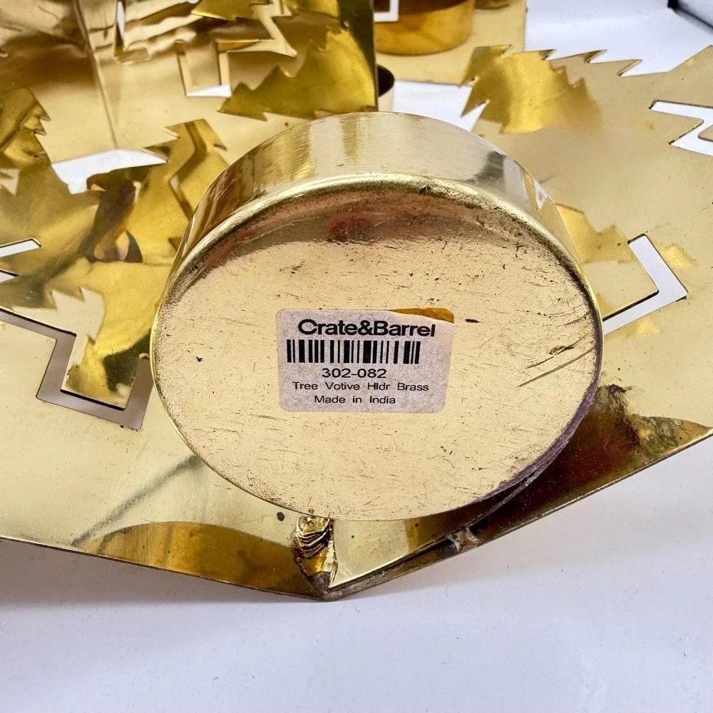 Crate & Barrel Brass Christmas Tree Votive Candle Holder Set of 3 Modern Minimal